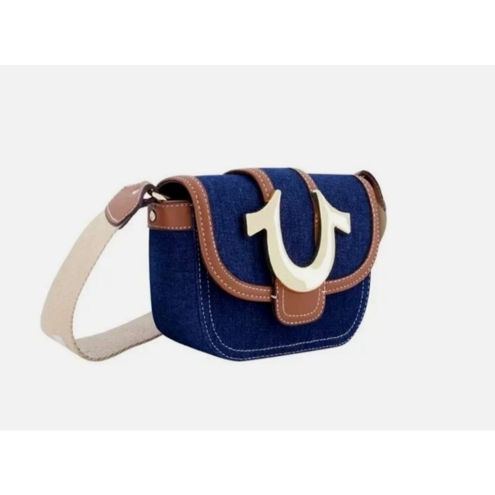 TRUE RELIGION denim flap mini crossbody bag - Blue / Beige